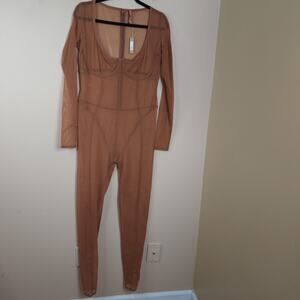 Skims Ultrafine Mesh Catsuit in Bronze Size 4X